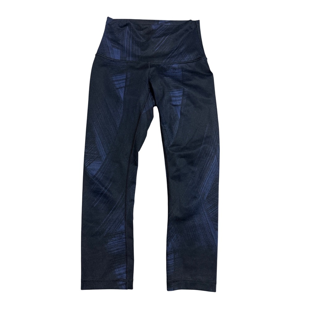 Lululemon High Rise Crop Leggings Navy Blue Black Abstract Print Size 4